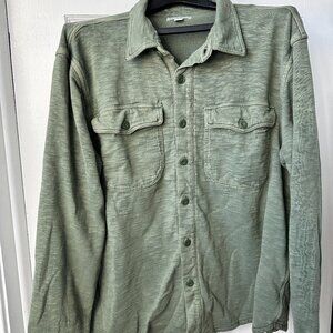 J Crew Knit Goods hybrid button down Size L in Olive Green